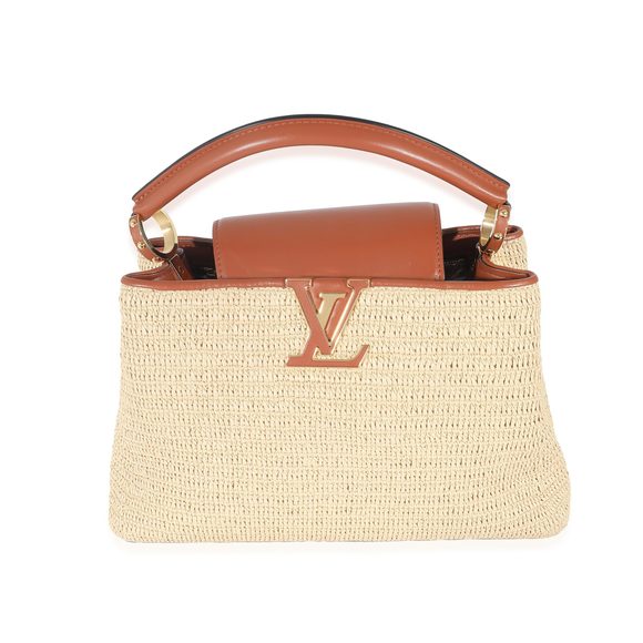 Louis Vuitton Caramel Leather & Beige Raffia Capucines MM - Picture 1 of 5